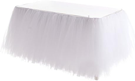 Table Skirt | Tutu Tulle 1 Yard Centerpiece Tableware Cover for Wedding Birthday Baby Shower Slumber Party Decoration (White)