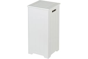 LOLAhome Cesto de Ropa Sucia con Tapa de 35 litros. Arcón de almacenaje de Madera Blanco Contemporáneo de 60x30x30 cm con 2 asas.
