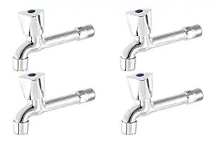 Jagger TRIANGLEjagger Stainless Steel Long Body taps for Bathroom and Kitchen taps with Chrome Finish and Quarter Turn Fitting ( Free Wall Flange and Teflon Tape ) Set of 4