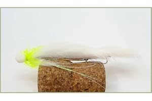 TROUTFLIESUK White and Green Booby Fishing Fly, 4 Pack White Booby Snake Flies, Size 10, Rear Hook, Fly Fishing, Boobie Lures.
