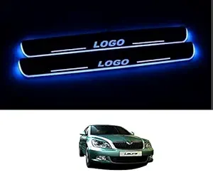 RS Enterprises Cars Skoda Laura Car Door Foot Step Led Sill Plate with Mirror Finish (Set of 4, Blue)