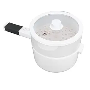 Electric Hot Pot, Non Stick Rapid Noodles Cooker with Lid Electric Soup Pot Ramen Noodle Cooker 1.6L Mini Electric Pot for Steak, Eggs, Fried Rice, Ramen, Oatmeal, Soups(EU Steaming Cage)