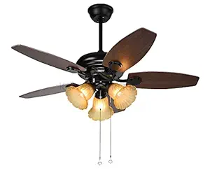 Kanz Enterprises Designer Fans 48 Inches Plywood 5 Blades Wood Brown NO Noise 70 watts with 3 Color Changing LED Light Timer Suitable for Living Room K-C124 AC