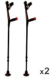 KMINA - Crutches Adults, Crutches Black, Open Cuff Crutches, Crutches Rubber Ends Non Slip, KMINA Comfort Black 2 Units