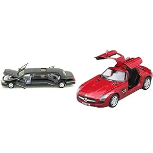 Kumar Toys Kinsmart Die-Cast Metal 1999 Lincoln Town Limousine Car ,Multicolor & Kinsmart Car 1:36 Mercedes-Benz SLS AMG Car Open Door Car Metal Car Die-Cast Car Pull Back Car (Mercedes Benz SLS AMG)