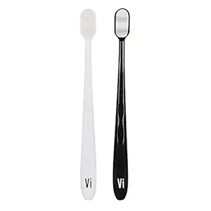 Vi Brush - Toothbrush Extra Soft | Nano Bristles With Tongue Cleaner | Slim Soft | Cavity Defense | Zig-Zag Sensitive Soft | Anti-Bacterial (2 Pcs Black & White)