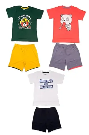 TMT Boys Cotton Tshirt and Shorts Combo Boys Dress Set- Pack of 3 (Tshirts and Shorts)