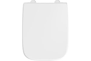 AQUALONA® Duroplast Toilet Seat – Square Shaped, Soft Close - Ceramic Appearance - One Button Hinge Release for Quick Cleaning, Easy Install (White - Square Shaped)