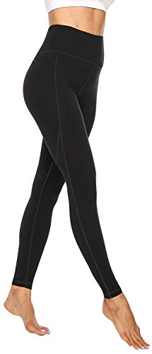 JOYSPELS Womens High Waisted Yoga Pants Leggings, Sports Running Workout Black Gym Leggings Womens with 2 Inner Pockets - Black - XL