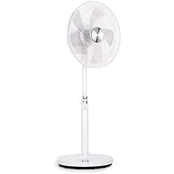 KLARSTEIN Clear Stream - Ventilateur sur Pied, Rafraîchisseur d'air, 16" (41 cm), 28W, 3120m³/h, Oscillation 90°, 3 Niveaux de vent/12 Niveaux de Vitesse, Hauteur réglable, Blanc
