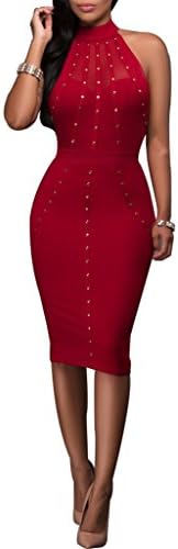 Msjenny Women's Mesh Rivets Sleeveless Bodycon Vintage Cocktail Dresses
