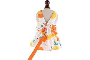 PETANGEL Dog Harness Dress for Small Dogs Puppy Kitten Harness and Leash Set with Cute Bowknot Orange Pattern Princess Dress for Chiuhuahua, Yorkshire, Toypom Cats etc (Size:S, Chest: 35cm)