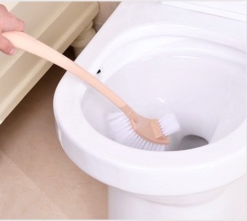 YUTIRITI 1 Pc Double Sided Plastic Bathroom Toilet Cleaning Brush with Long Handle Random Color