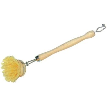 Spazzola In Legno Con Manico Lungo Per Piatti - Set Con 2 Testine Di Ricambio E 2 Spugne Luffa Naturali