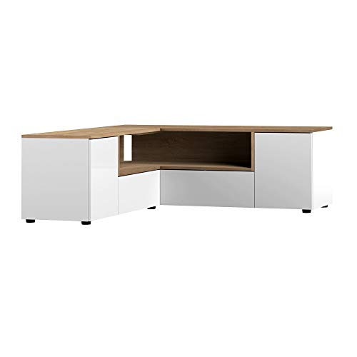 Maisonetstyles Meuble TV d'angle 130x130x46 cm Blanc et chêne - SQUAR