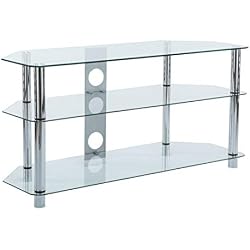 Meuble TV en verre clair avec pied en chrome argent pour 39 40 49 50 Téléviseurs 4K de 105 cm de large