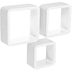 WOLTU RG9236ws Lot de 3 Étagère Murale en Bois MDF, étagère Cube de CD, Stockage de CD/DVD,Blanc