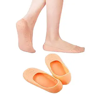 ELLVELLON [ Set Of 1 Pair ] Silicone Soft, Moisturizing, Anti Slip-Skid, Washable Full Length Heel Socks Used For Ankle Safety, Feet Pain Relief, Dry Hard Cracked Feet Healing For Girls, Women, Men.