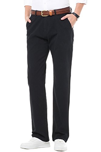 INFLATION Men's Casual Chinos Trousers 100% Cotton Tapered Flat Front Smart  Dress Pants, Black, Size 32