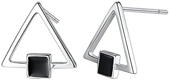 Sterling Silver Triangle and Black Suqare Drop Earrings for Women and Girls - sy058e3