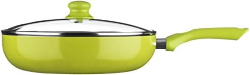 Premier Housewares Ecocook Frying Pan with Glass Lid, Ceramic, Non Stick, Lime Green - 30cm