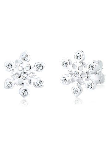 Elli Damen-Ohrstecker Schneeflocken Weihnachten 925 Sterling Silber mit Kristallen von Swarovski wei 0310391813