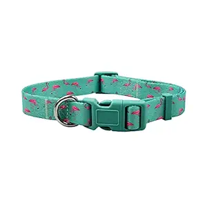 Olahibi Green Flamingo Pattern Polyester Dog Collar for Small Dogs,Durable,Light Weight,Easy Clean,Easy Dry(S, Green Flamingo Collar)