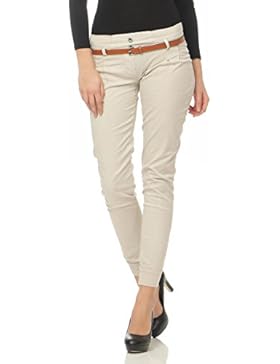 malito Damen Chino Hose inkl. Gürtel | Stoffhose mit Stretch | lässige Freizeithose | Skinny – elegant 5396