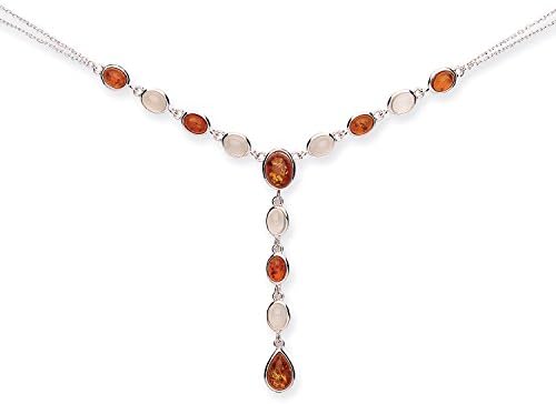Real, natural Amber, Moonstone and 925 Sterling Silver 45 cm with 5 cm extension heavy, elegant Y-drop necklace by Goldmajor