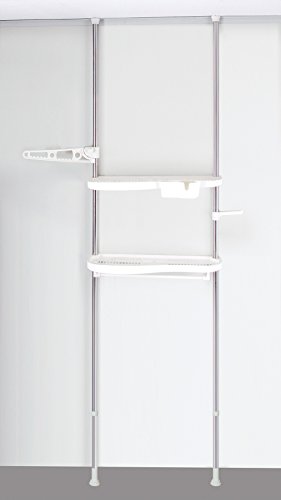 Preisvergleich Produktbild WOLTU BZ4109-a Waschmaschinenregal Garderobensystem Teleskop mit 1 Hacken , Metall&Kunststoff , verstellbar 160-290cm , weiß-chrom