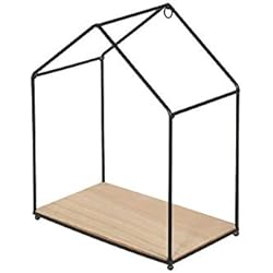 THE HOME DECO FACTORY HD4572 Set de 3 Etagères Forme Maison, Bois + Metal, Beige-Noir, 23x27x13 cm