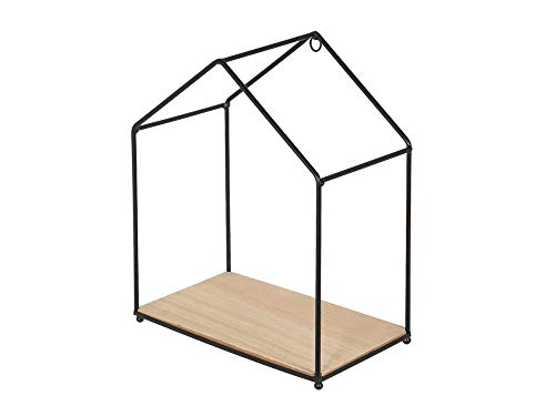 THE HOME DECO FACTORY HD4572 Set de 3 Etagères Forme Maison, Bois + Metal, Beige-Noir, 23x27x13 cm