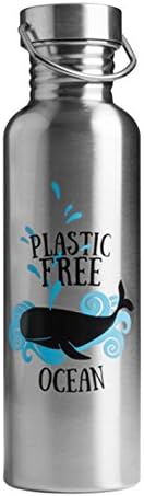 Bread And Butter 24x7 cm Drinking Bottle 750 ml Stainless Steel Whale Motif 0.75 Litre Lid Light, Silver