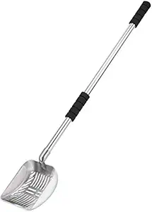 Yangbaga Metal Cat Litter Scoop with Deep Shovel and Long Handle, Detachable Stainless Steel Non-Stick Cat Litter Sifter with Foam Padded Grip Handle, No Bending Back Heavy Duty Cat Litter Scooper