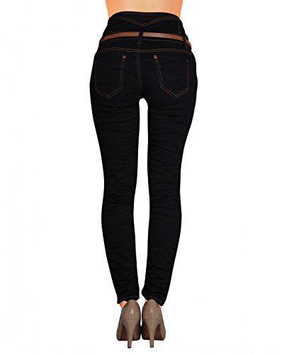Damen Jeans Hose Skinny Corsage High Waist Röhrenjeans inkl. Gürtel (434), Grösse:36 Schwarz, Farbe:Schwarz - 