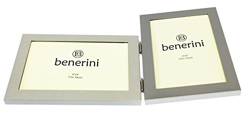 Gebürstetes Aluminium Satin Silber Farbe Twin 2 Bild Doppel Folding Foto Frame Geschenk – fotografiert 2 Standard 6 x 4 cm (1 Landschaft und 1 Portrait-Stil) - 4