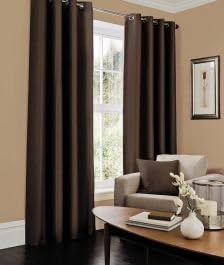 Coton Mode Faux Silk Chocolate Plain Fully Lined Polyester Eyelet Bedroom Curtains Available Sizes(66x54,66x72,66x90,90x90,90x108) (66x54)