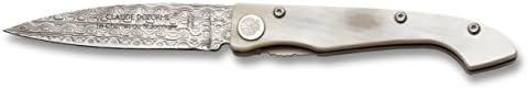 Claude Dozorme Runner Saint Jacques Blade Damascus Folding Knife Horn Handle Clear