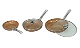  MAXELLPOWER Juego DE 3 SARTENES 2 Tapas Color Cobre Copper Pan Apto para Horno Mango Acero