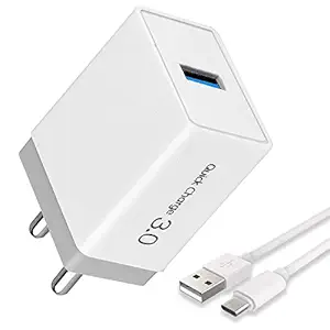 Ultra Fast Type C Charger For OnePlus 9R Original Charger Hi Speed Travel Charger Adapter Qualcomm QC 3.0 Quick Charge Adaptive Fast Charging, Rapid, Dash, VOOC, AFC Charger With 1 Meter Type-C USB Data Cable(QC,White)