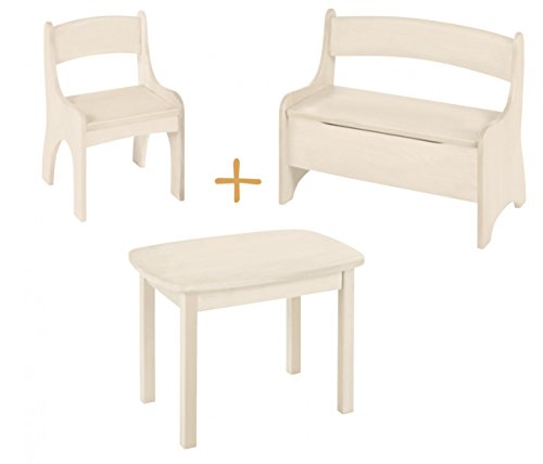 Savings set: Levin table, chair and bench. Biological solid wood, Farbe:Weiß (Möbel)
