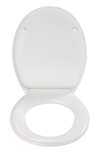 Wenko Premium WC-Sitz Ottana Weiß, Toilettensitz mit Absenkautomatik & rostfreier Fix-Clip Edelstahlbefestigung, Duroplast WC Sitz, antibakteriell, 37,6 x 45,2cm - 2
