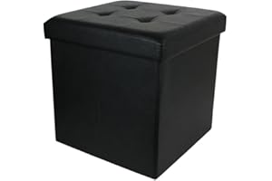GNCHome Taburete Baúl Plegable [38x38x38] Asiento Negro Almacenaje - Reposapies Puff de Cuero sintético Negro. Caja almacenaje con Tapa - Banco Dormitorio para Guardar Juguetes, Libros, Ropa