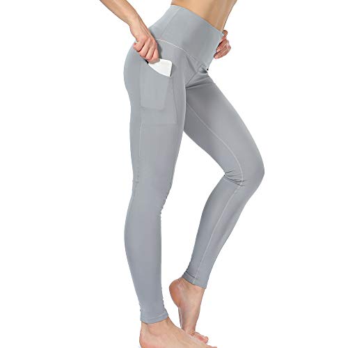 Puimentiua Legging de Sport Femme Sexy Pantalon Collants de Yoga aille Haute Elastiques Stretch avec Poches Portable Gym Jogging Fitness Running