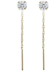 Funkyrox9ct Yellow Gold chain threader pull through cubic zirconia cz earrings