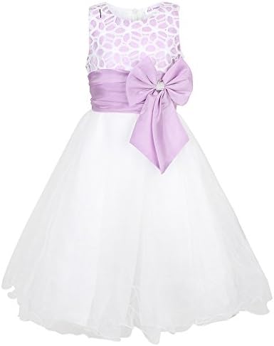 Toddler and Girls Occasion Party Dress, Pink Party Dress, White and Lilac Party Dress, Cream Party Dress. Wedding and Christening Princess Party Dresses (6/7 years, White &amp; Lavender)