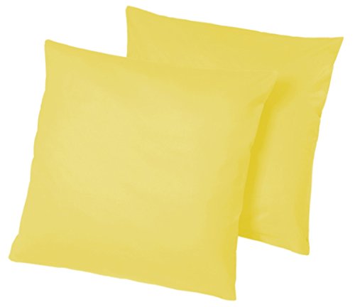Doppelpack / 2er Set Baumwolle Kissenhüllen / Kissenbezüge – Wohndekoration in schlichtem Uni Design mit Reißverschluss und in 3 Größen / Home-Impression (80 x 80 cm, Vanille) - 2