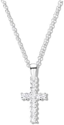 Jo for Girls Sterling Silver and Sparkling Cubic Zirconia Cross Pendant on Chain of 35.5cm