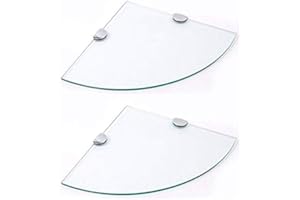 BSM Marketing Lot de 2 étagères d'angle en verre trempé de 6 mm, 2 étagères de 250 mm environ