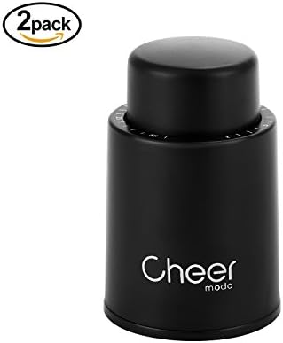 2PCS CHEER Black Wine Vacuum Stopper, Wine Protector Vacuum Pump and Wine Stopper with Date Stamp, can Remove Air, Save for 7 Days, Black Plastic Wine stopper, Vacuum Bottle Stopper(2 pack)